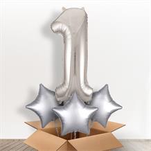 Silver Giant Number 1 Balloon in a Box Gift