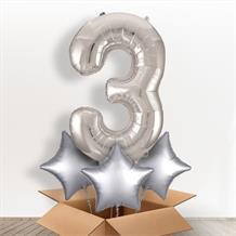 Silver Giant Number 3 Balloon in a Box Gift
