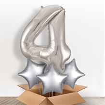 Silver Giant Number 4 Balloon in a Box Gift