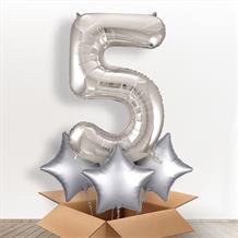 Silver Giant Number 5 Balloon in a Box Gift