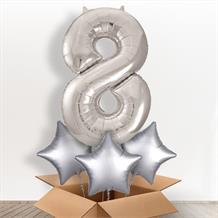 Silver Giant Number 8 Balloon in a Box Gift