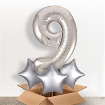 Silver Giant Number 9 Balloon in a Box Gift