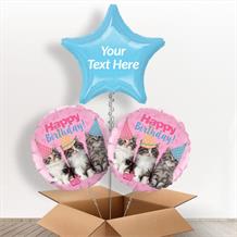 Personalisable Inflated Kittens | Cats Happy Birthday 3 Balloon Bouquet in a Box Gift