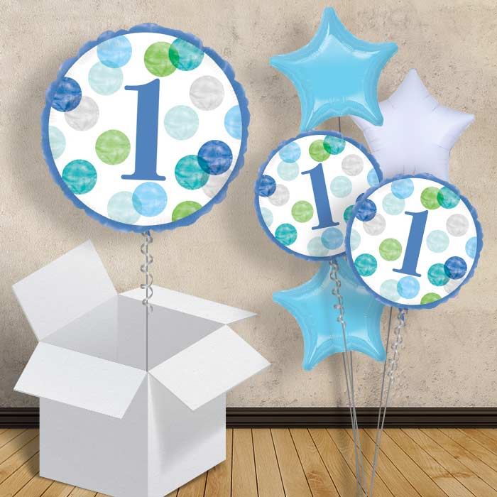 Blue Dots 1st Birthday 18&#34; Balloon in a Box