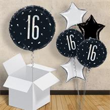 Black and Silver Holographic 16th Birthday 18" Balloon in a Box