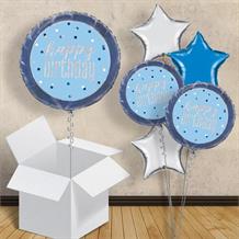 Blue and Silver Holographic Happy Birthday 18" Balloon in a Box