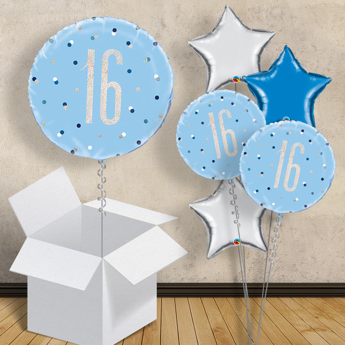 Blue and Silver Holographic 16th Birthday 18&#34; Balloon in a Box