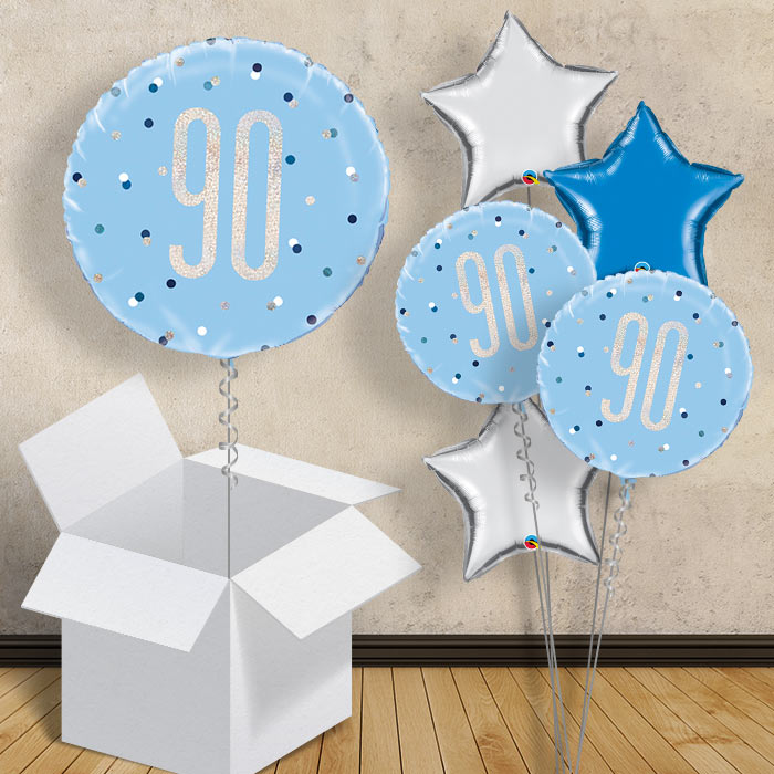 Blue and Silver Holographic 90th Birthday 18" Balloon in a Box