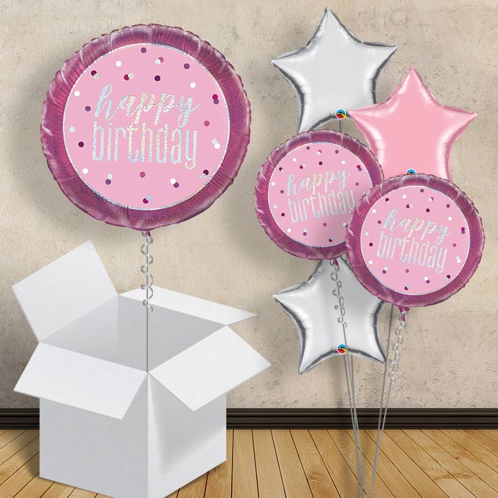 Pink and Silver Holographic Happy Birthday 18" Balloon in a Box