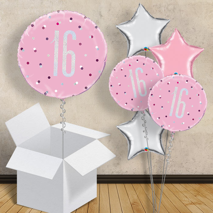 Pink and Silver Holographic 16th Birthday 18&#34; Balloon in a Box
