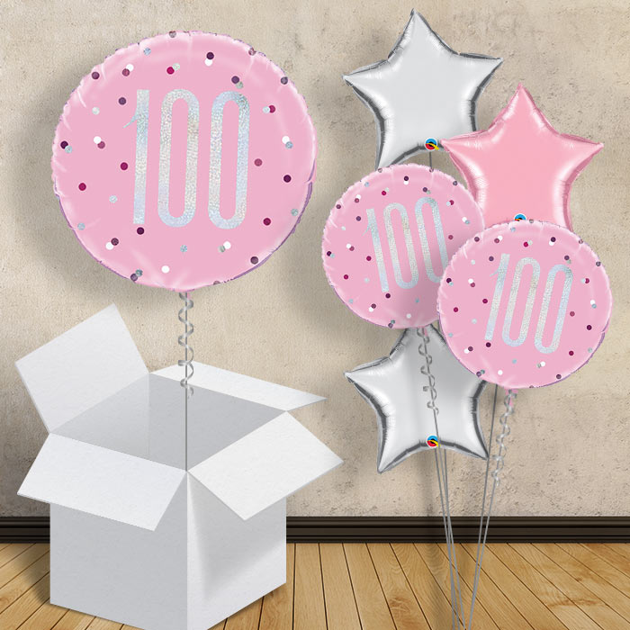 Pink and Silver Holographic 100th Birthday 18" Balloon in a Box
