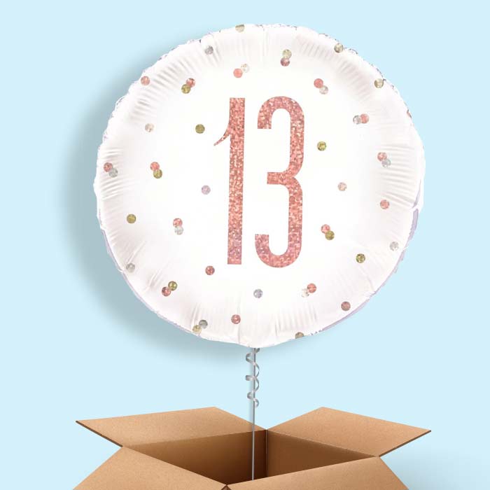 Rose Gold Holographic 13th Birthday 18" Balloon in a Box