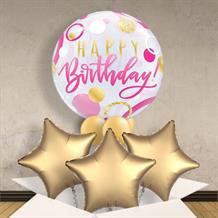 Pink and Gold Dots Happy Birthday 22" Bubble Balloon in a Box