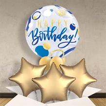 Blue and Gold Dots Happy Birthday 22" Bubble Balloon in a Box