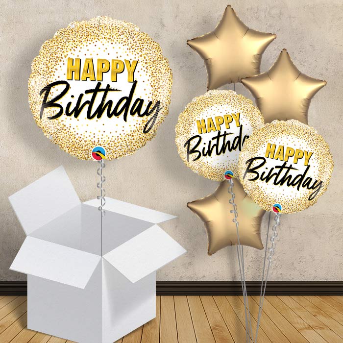 Gold Glitter Dots Happy Birthday 18&#34; Balloon in a Box