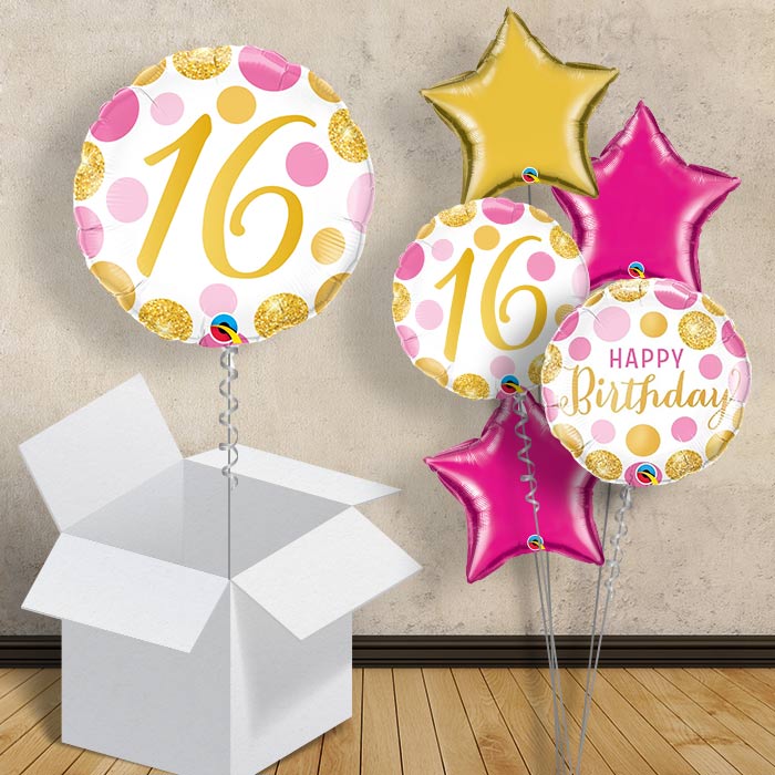 Pink and Gold Dots 16th Birthday 18&#34; Balloon in a Box