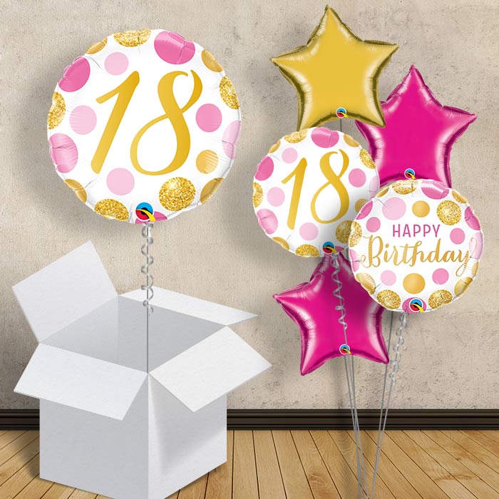Pink and Gold Dots 18th Birthday 18&#34; Balloon in a Box