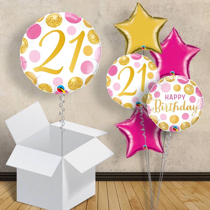 Pink and Gold Dots 21st Birthday 18&#34; Balloon in a Box