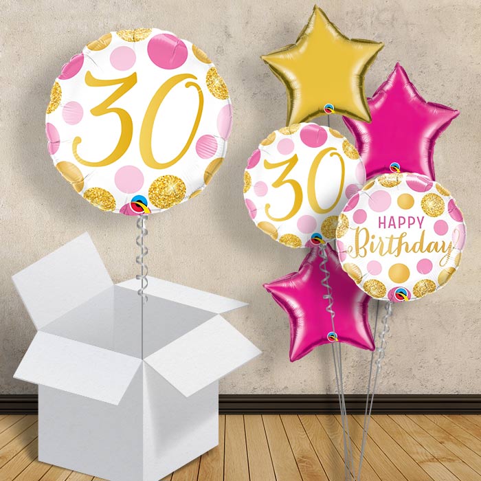 Pink and Gold Dots 30th Birthday 18&#34; Balloon in a Box