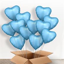 12 | One Dozen Baby Blue Hearts Inflated Foil Bunch of Balloons