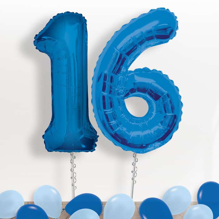 Blue Giant Numbers 16th Birthday Balloon in a Box Gift
