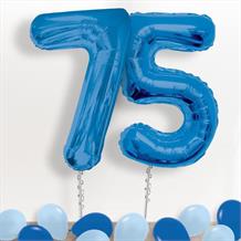 Blue Giant Numbers 75th Birthday Balloon in a Box Gift