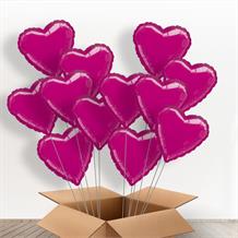 12 | One Dozen Hot Pink Hearts Inflated Foil Bunch of Balloons