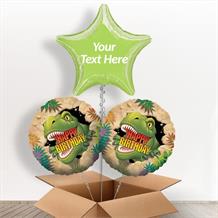 Personalisable Inflated Dinosaur Blast Happy Birthday 3 Balloon Bouquet in a Box Gift