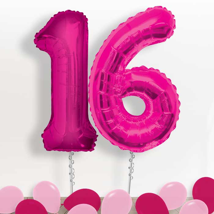 Pink Giant Numbers 16th Birthday Balloon in a Box Gift