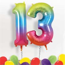 Rainbow Coloured Giant Numbers 13th Birthday Balloon in a Box Gift