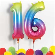 Rainbow Coloured Giant Numbers 16th Birthday Balloon in a Box Gift