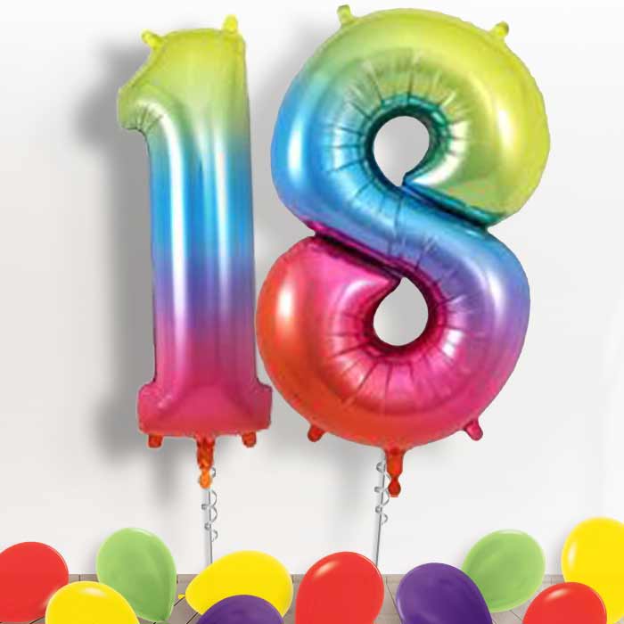 Rainbow Coloured Giant Numbers 18th Birthday Balloon in a Box Gift