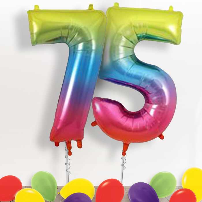 Rainbow Coloured Giant Numbers 75th Birthday Balloon in a Box Gift