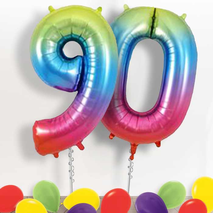 Rainbow Coloured Giant Numbers 90th Birthday Balloon in a Box Gift