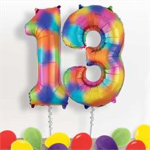 Rainbow Coloured Splash Giant Numbers 13th Birthday Balloon in a Box Gift