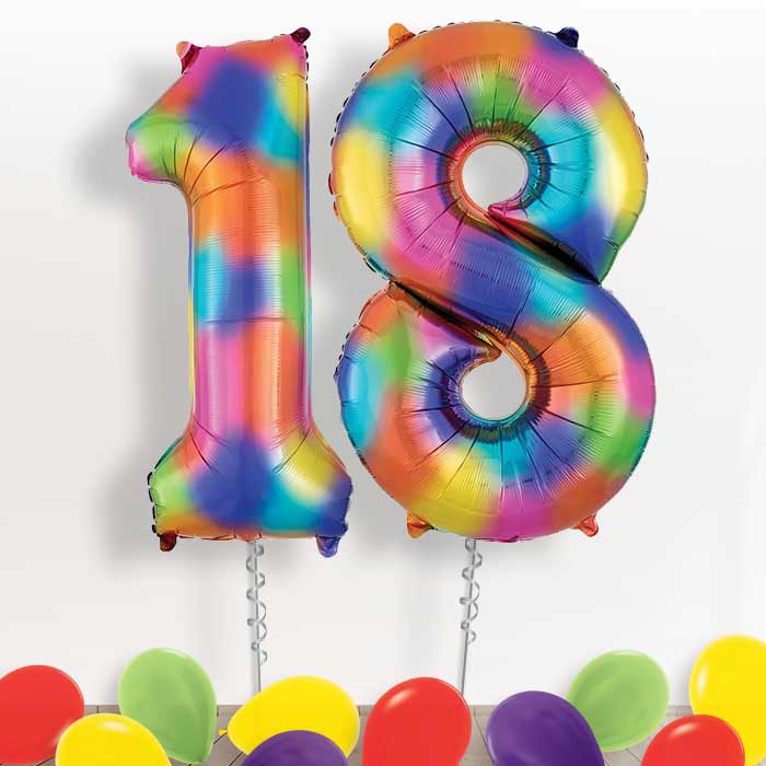 Rainbow Coloured Splash Giant Numbers 18th Birthday Balloon in a Box Gift