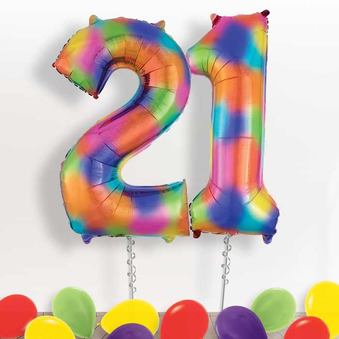 Rainbow Coloured Splash Giant Numbers 21st Birthday Balloon in a Box Gift