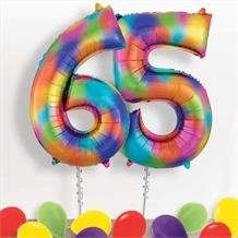 Rainbow Coloured Splash Giant Numbers 65th Birthday Balloon in a Box Gift