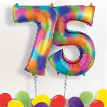 Rainbow Coloured Splash Giant Numbers 75th Birthday Balloon in a Box Gift