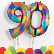 Rainbow Coloured Splash Giant Numbers 90th Birthday Balloon in a Box Gift