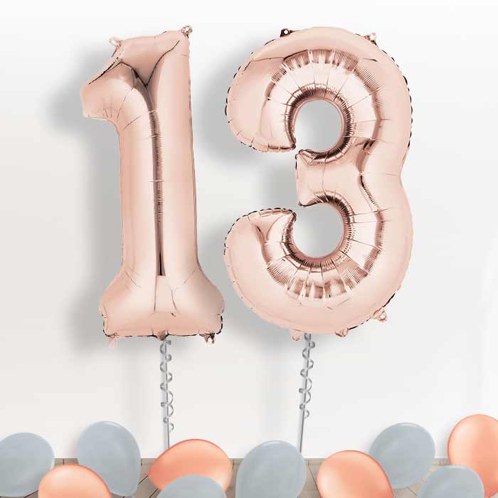 Rose Gold Giant Numbers 13th Birthday Balloon in a Box Gift