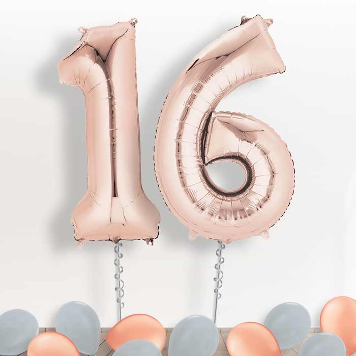 Rose Gold Giant Numbers 16th Birthday Balloon in a Box Gift