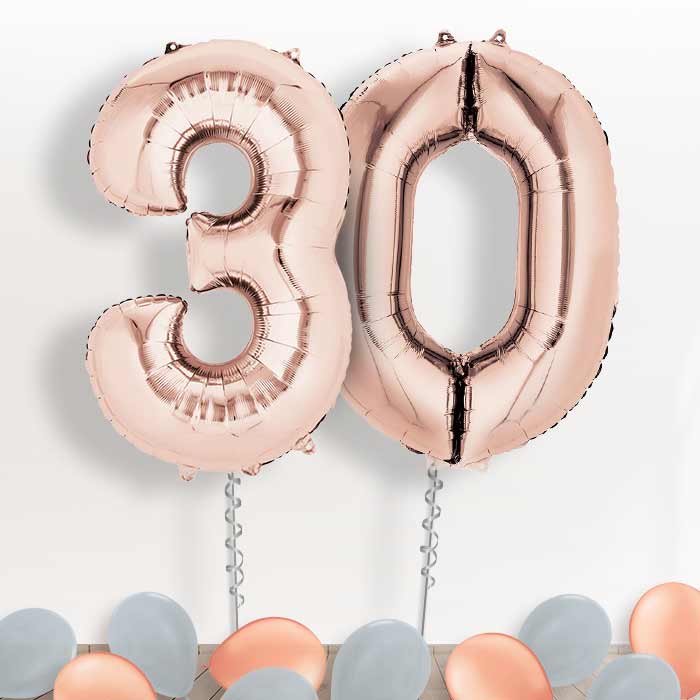 Rose Gold Giant Numbers 30th Birthday Balloon in a Box Gift