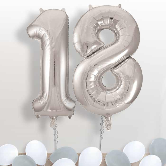 Silver Giant Numbers 18th Birthday Balloon in a Box Gift