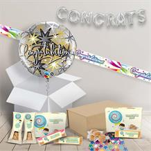 Congratulations Package includes Fudge, Silver Design Balloon and Decorations