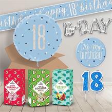 18th Birthday in a Box Package includes Sweets, Blue Balloon and Decorations