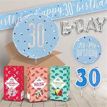 30th Birthday in a Box Package includes Sweets, Blue Balloon and Decorations
