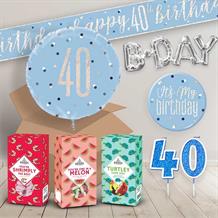 40th Birthday in a Box Package includes Sweets, Blue Balloon and Decorations