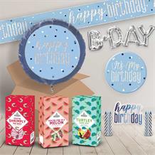 Happy Birthday in a Box Package with Sweets & Decorations (Blue)