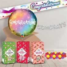 Congratulations Package includes Sweets, Ombre Design Balloon and Decorations